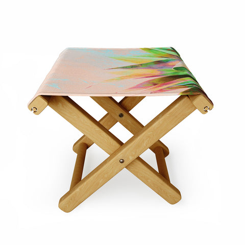 Marta Barragan Camarasa Abstract of cactus on marbled painting Folding Stool
