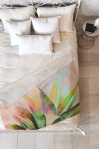 Marta Barragan Camarasa Abstract of cactus on marbled painting Fleece Throw Blanket