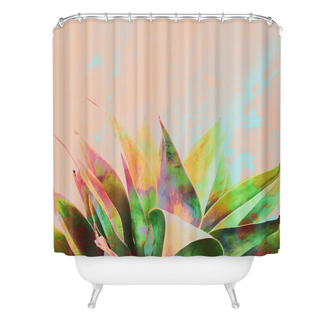 Marta Barragan Camarasa Abstract of cactus on marbled painting Shower Curtain