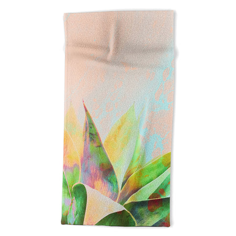 Marta Barragan Camarasa Abstract of cactus on marbled painting Beach Towel