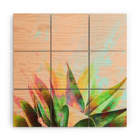 Marta Barragan Camarasa Abstract of cactus on marbled painting Wood Wall Mural