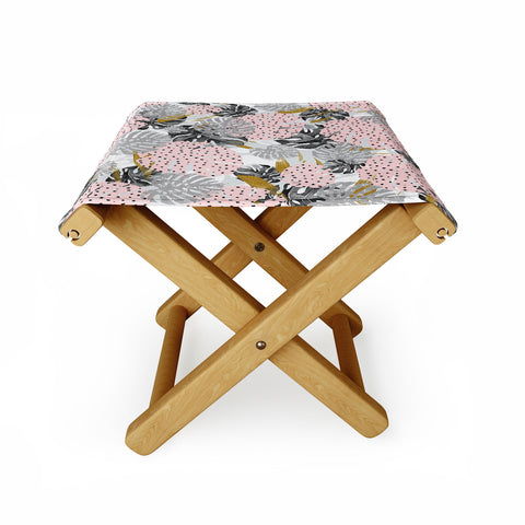 Marta Barragan Camarasa Abstract of monstera patterns Folding Stool