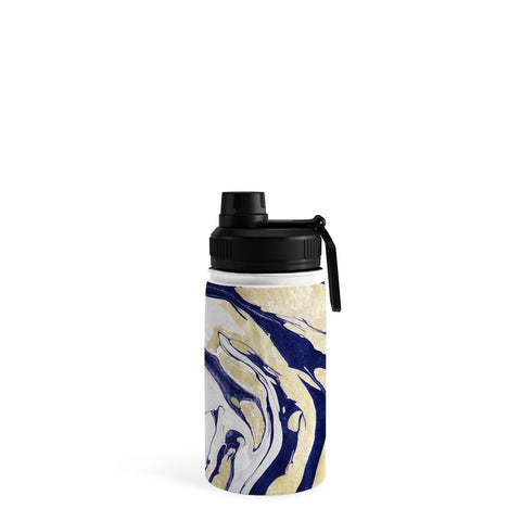 Marta Barragan Camarasa Abstract painting of blue and golden waves Water Bottle