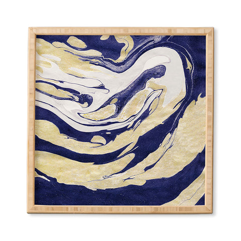 Marta Barragan Camarasa Abstract painting of blue and golden waves Framed Wall Art