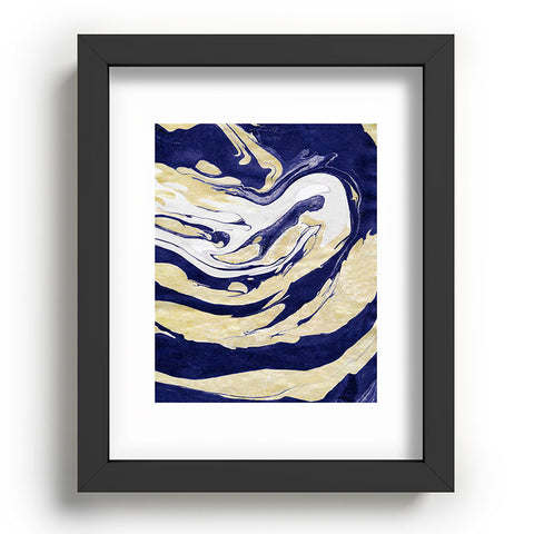 Marta Barragan Camarasa Abstract painting of blue and golden waves Recessed Framing Rectangle