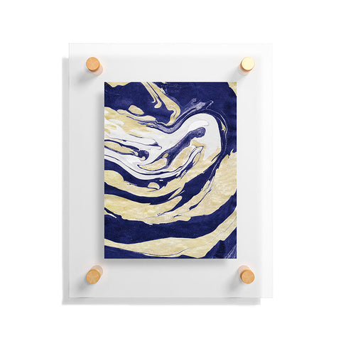 Marta Barragan Camarasa Abstract painting of blue and golden waves Floating Acrylic Print