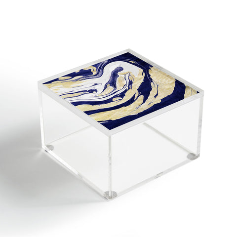 Marta Barragan Camarasa Abstract painting of blue and golden waves Acrylic Box