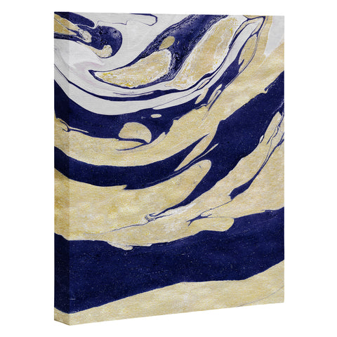 Marta Barragan Camarasa Abstract painting of blue and golden waves Art Canvas