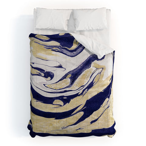 Marta Barragan Camarasa Abstract painting of blue and golden waves Comforter