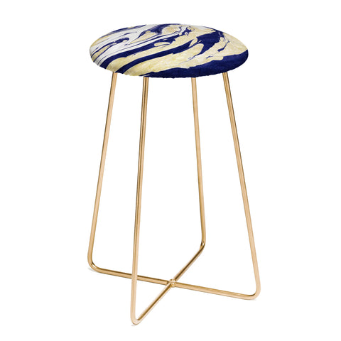 Marta Barragan Camarasa Abstract painting of blue and golden waves Counter Stool