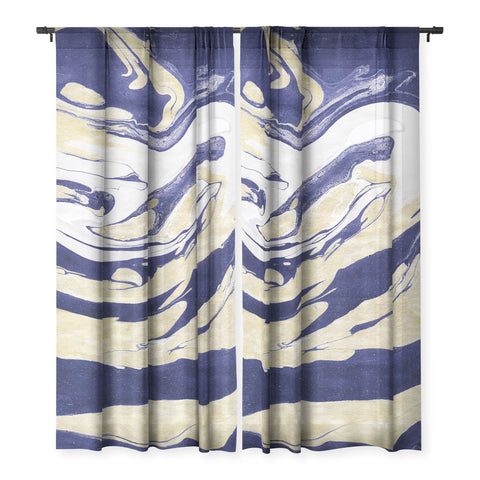 Marta Barragan Camarasa Abstract painting of blue and golden waves Sheer Non Repeat
