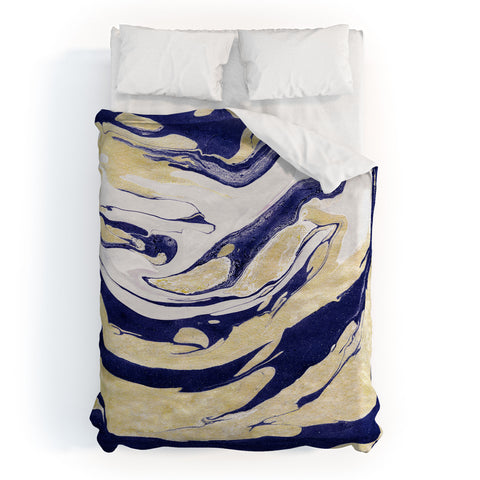 Marta Barragan Camarasa Abstract painting of blue and golden waves Duvet Cover