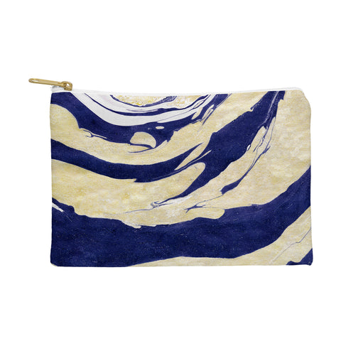 Marta Barragan Camarasa Abstract painting of blue and golden waves Pouch