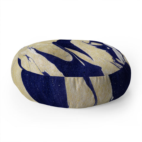 Marta Barragan Camarasa Abstract painting of blue and golden waves Floor Pillow Round
