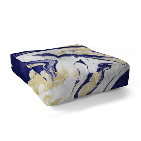 Marta Barragan Camarasa Abstract painting of blue and golden waves Floor Pillow Square