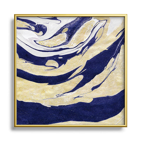 Marta Barragan Camarasa Abstract painting of blue and golden waves Square Metal Framed Art Print