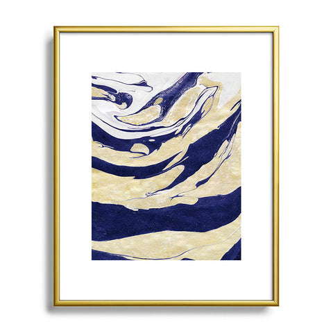 Marta Barragan Camarasa Abstract painting of blue and golden waves Metal Framed Art Print