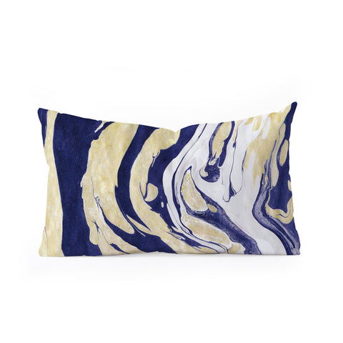 Marta Barragan Camarasa Abstract painting of blue and golden waves Oblong Throw Pillow