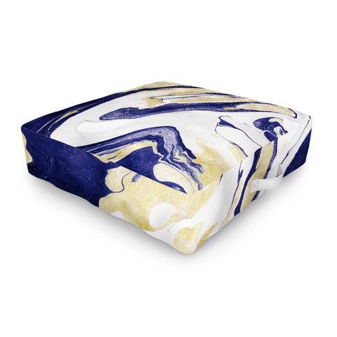 Marta Barragan Camarasa Abstract painting of blue and golden waves Outdoor Floor Cushion