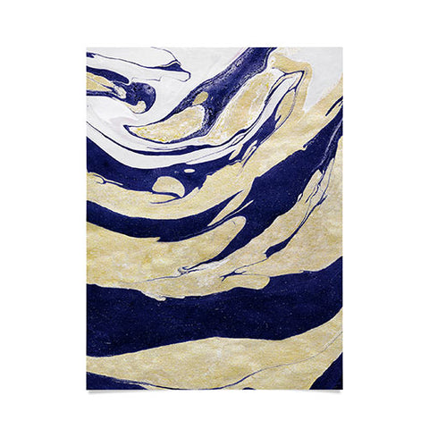 Marta Barragan Camarasa Abstract painting of blue and golden waves Poster