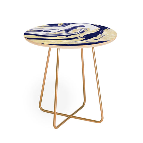 Marta Barragan Camarasa Abstract painting of blue and golden waves Round Side Table