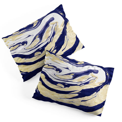 Marta Barragan Camarasa Abstract painting of blue and golden waves Pillow Shams