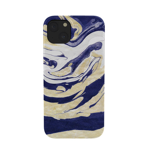 Marta Barragan Camarasa Abstract painting of blue and golden waves Phone Case