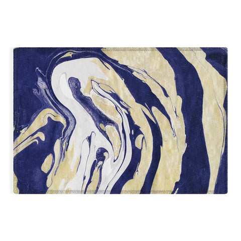 Marta Barragan Camarasa Abstract painting of blue and golden waves Outdoor Rug