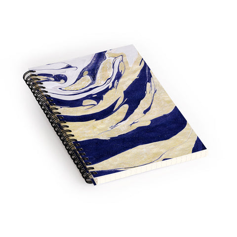 Marta Barragan Camarasa Abstract painting of blue and golden waves Spiral Notebook