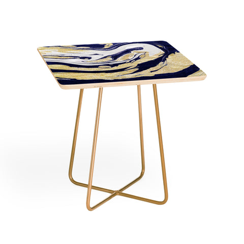 Marta Barragan Camarasa Abstract painting of blue and golden waves Side Table