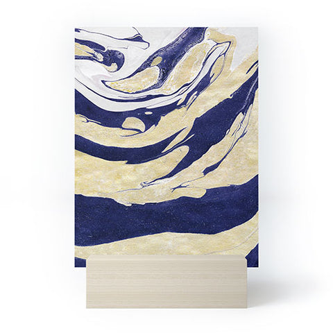Marta Barragan Camarasa Abstract painting of blue and golden waves Mini Art Print