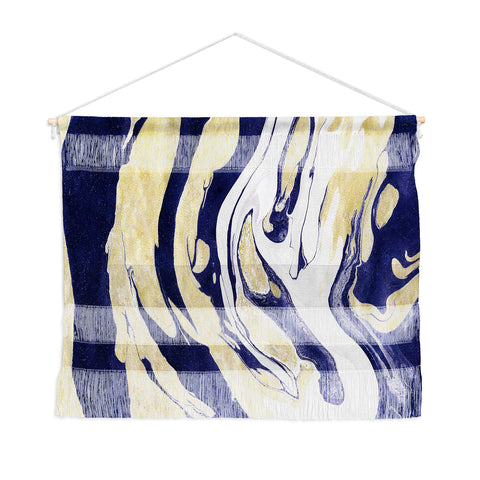 Marta Barragan Camarasa Abstract painting of blue and golden waves Wall Hanging Landscape