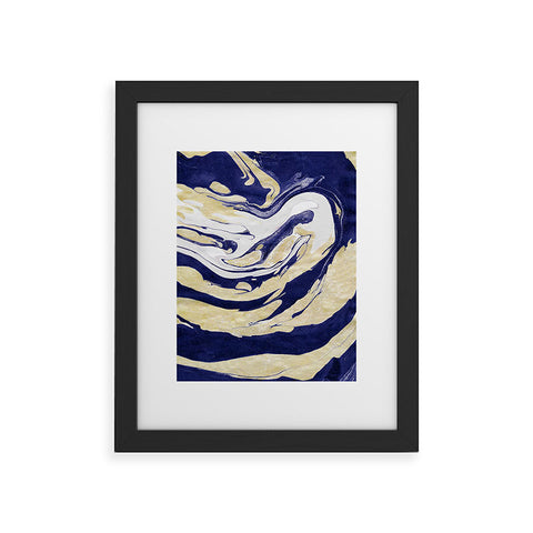 Marta Barragan Camarasa Abstract painting of blue and golden waves Framed Art Print