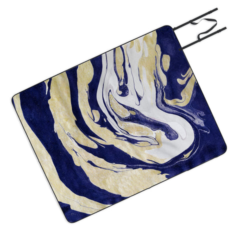 Marta Barragan Camarasa Abstract painting of blue and golden waves Picnic Blanket