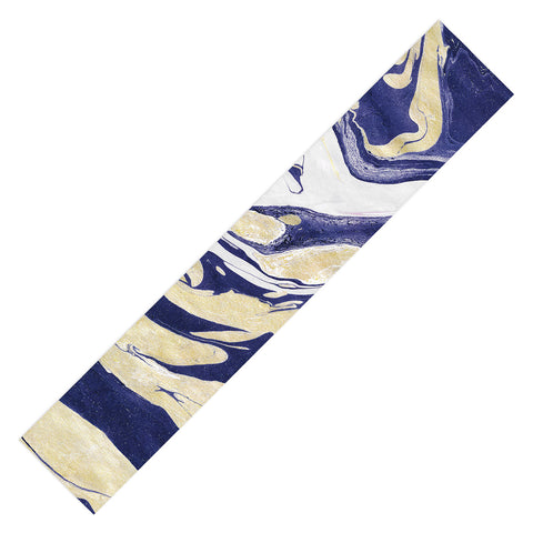Marta Barragan Camarasa Abstract painting of blue and golden waves Table Runner