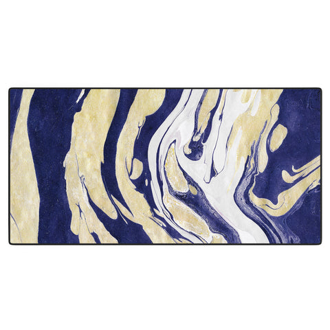 Marta Barragan Camarasa Abstract painting of blue and golden waves Desk Mat