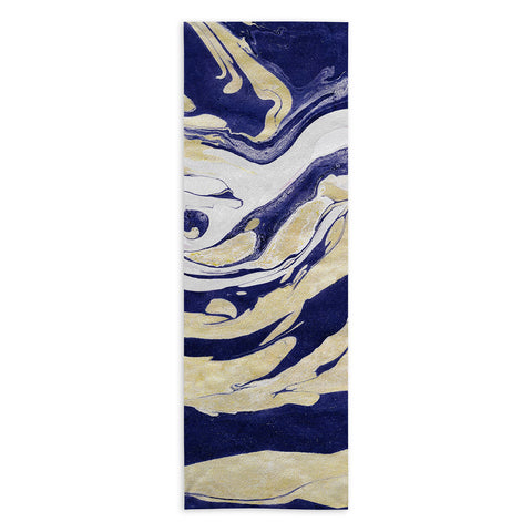 Marta Barragan Camarasa Abstract painting of blue and golden waves Yoga Towel