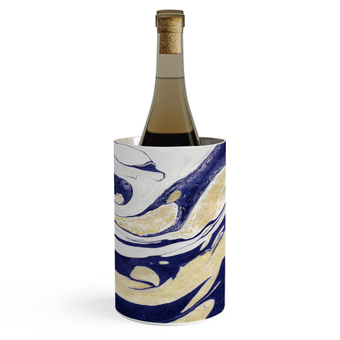Marta Barragan Camarasa Abstract painting of blue and golden waves Wine Chiller