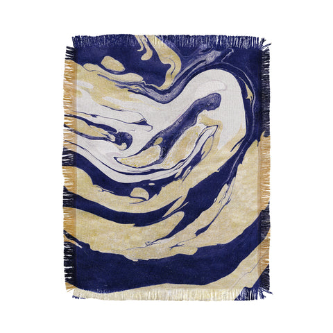 Marta Barragan Camarasa Abstract painting of blue and golden waves Throw Blanket