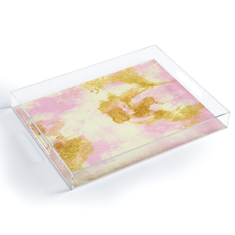 Marta Barragan Camarasa Abstract painting pink and gold Acrylic Tray
