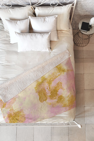 Marta Barragan Camarasa Abstract painting pink and gold Fleece Throw Blanket