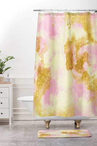 Marta Barragan Camarasa Abstract painting pink and gold Shower Curtain And Mat