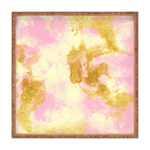 Marta Barragan Camarasa Abstract painting pink and gold Square Tray