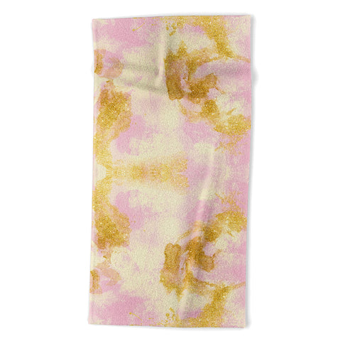 Marta Barragan Camarasa Abstract painting pink and gold Beach Towel