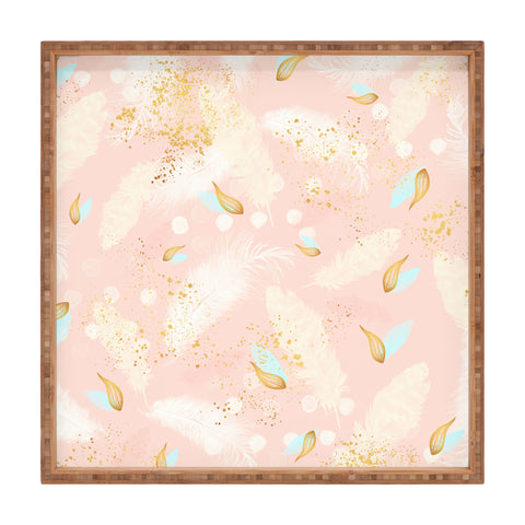 Marta Barragan Camarasa Abstract painting with feather strokes Square Tray