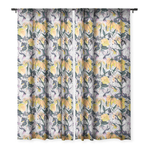 Marta Barragan Camarasa Abstract pattern of yellow blooms Sheer Window Curtain
