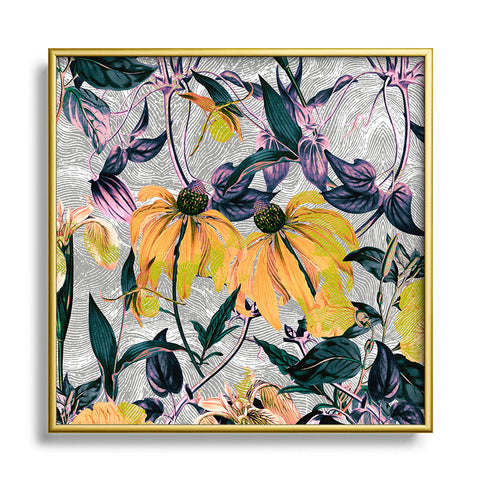 Marta Barragan Camarasa Abstract pattern of yellow blooms Square Metal Framed Art Print
