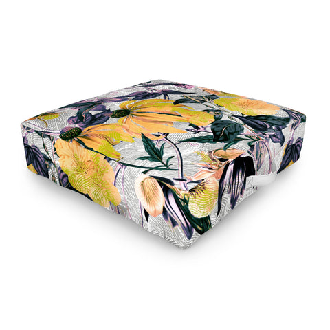 Marta Barragan Camarasa Abstract pattern of yellow blooms Outdoor Floor Cushion