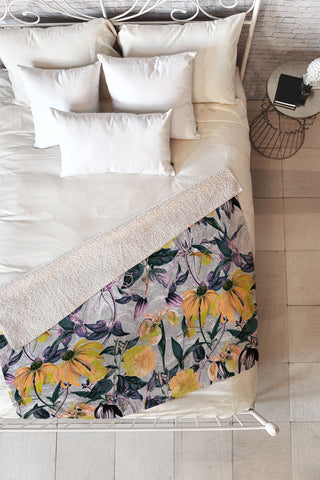 Marta Barragan Camarasa Abstract pattern of yellow blooms Fleece Throw Blanket