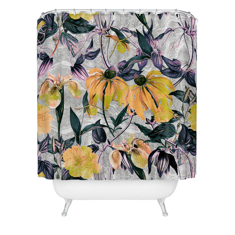 Marta Barragan Camarasa Abstract pattern of yellow blooms Shower Curtain